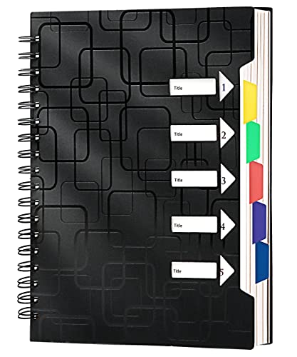 CAGIE Spiral Notebook for Work 240 Pages 5 Subject Notebooks College Ruled with Dividers Tabs A5 Small Spiral Bound Journal for School Office Supplies Note Taking, 5x7, Black