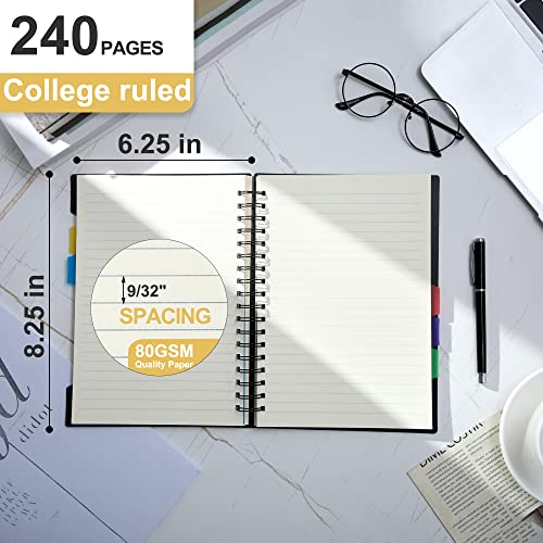 CAGIE Spiral Notebook for Work 240 Pages 5 Subject Notebooks College Ruled with Dividers Tabs A5 Small Spiral Bound Journal for School Office Supplies Note Taking, 5x7, Black