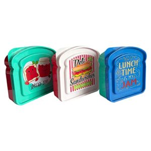 Set of 3 Food Storage Sandwich Containers, 2 cups / 16 oz / 490 ml - 3 Different Designs. Great for Meal Prep. Kids or Adult Lunch Box - BPA Free and Reusable