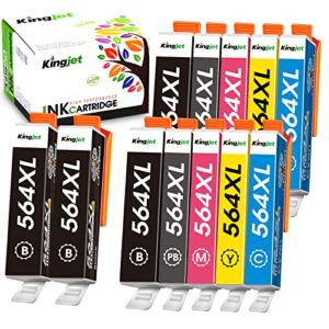 kingjet compatible 564 ink cartridge replacement for hp 564 564 xl, (12 combo pack with photo black) for photosmart 5520 6510 6520 7520 7525 premium c309a c410a deskjet 3520 3522