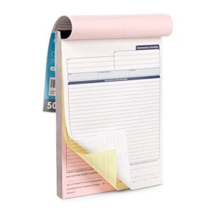 blue summit supplies contractors invoice book, 3 part carbonless forms with white, yellow, and pink copies, work order receipt book with blank invoice sheets, 8-3/8 x 11-5/8 inch, 50 pack