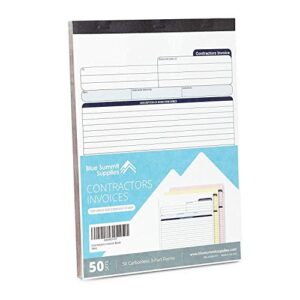 Blue Summit Supplies Contractors Invoice Book, 3 Part Carbonless Forms with White, Yellow, and Pink Copies, Work Order Receipt Book with Blank Invoice Sheets, 8-3/8 x 11-5/8 inch, 50 Pack