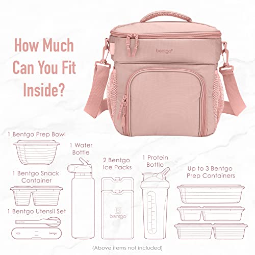 Bentgo® Prep Deluxe Multimeal Bag - Premium Insulation up to 8 Hrs with Water-Resistant Exterior & Interior, Extra Large Lunch Bag Holds 4 Meals & Snacks - Great for All Day Meal Prep (Blush)