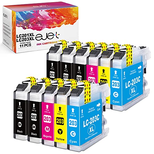 LC201 LC203 Ink Cartridges Compatible for Brother LC201 LC203 Ink Cartridges High Yield, ejet for MFC-J480DW MFC-J880DW MFC-J4420DW MFC-J680DW MFC-J885DW (5 Black, 2 Cyan, 2 Magenta,2 Yellow, 11-Pack)