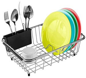 kesol expandable over the sink dish drying rack / dish rack in sink with utensil holder | 304 stainless steel dish racks for kitchen counter | rustproof dish drainer / sink drying rack – small