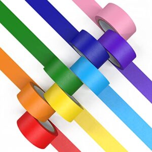 chiyuns colored masking tape 8 rolls, 1 inch wide x 14 yards long, craft tape color painters tape colorful art tape rainbow labeling tapes marking tape for kids crafts moving classroom, 8 colors