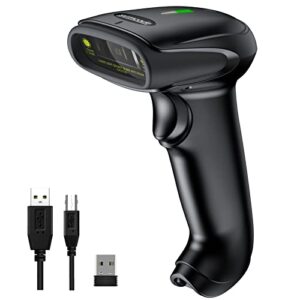 symcode wireless handheld barcode scanner versatile 2-in-1 (2.4ghz wireless+usb 2.0 wired) 328 feet transmission distance rechargeable 1d laser automatic bar code reader scanner(black)