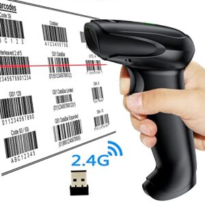 Symcode Wireless Handheld Barcode Scanner Versatile 2-in-1 (2.4Ghz Wireless+USB 2.0 Wired) 328 Feet Transmission Distance Rechargeable 1D Laser Automatic Bar Code Reader Scanner(Black)