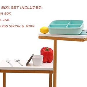 MINCOCO Bento Lunch Box Leak-proof Eco-Friendly Bento Box Food Storage Containers with Sauce Jar and Stainless Spoon&Fork for Adults Women Men Kids