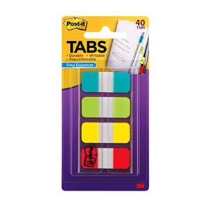 post-it tabs.625 in solid, aqua, lime, yellow, red, 10/color, 40/dispenser (676-alyr)
