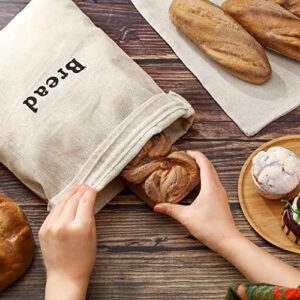 Linen Bread Bags Large Burlap Reusable Drawstring Bread Bags 12 x 15 Inch Unbleached Loaves Pastries Bags Handmade Food Storage for Bakery Picnic Wedding Wrapping Camping (3 Pieces)