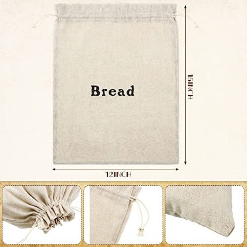 Linen Bread Bags Large Burlap Reusable Drawstring Bread Bags 12 x 15 Inch Unbleached Loaves Pastries Bags Handmade Food Storage for Bakery Picnic Wedding Wrapping Camping (3 Pieces)