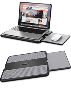 abovetek portable laptop lap desk w/ retractable left/right mouse pad tray, non-slip heat shield tablet notebook computer stand table w/ sturdy stable cooler work surface for bed sofa couch or travel