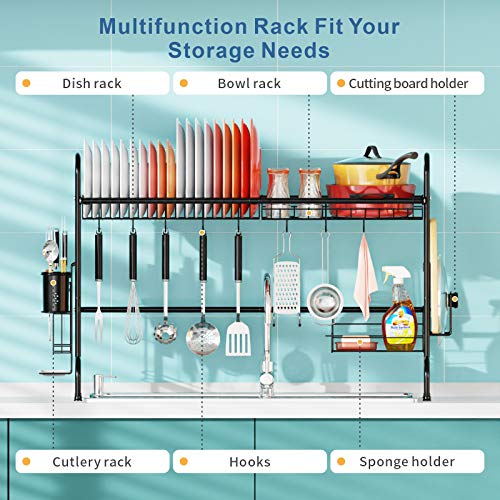 iSPECLE Over The Sink Dish Drying Rack Large Stainless Steel Dish Rack Shelf Over Sink for Kitchen Space Saver, Black