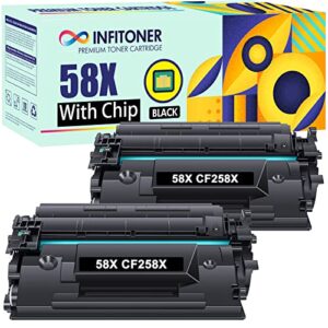 infitoner 58x cf258x toner cartridge: 2 pack (with chip, high yield) replacement for hp cf258x 58x 58a cf258a mfp m428fdw m428fdn m428dw m404 m428 pro m404n m404dn m404dw printer (black)