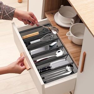 Sisfung Drawer Organizer, Silverware Drawer Organizer for Kitchen, Utensil Mesh Drawer Organizer with Interlocking Arm for Flatware, Knives, Pen, Cosmetic (9 * 3 * 2 inch, 6-Pack)