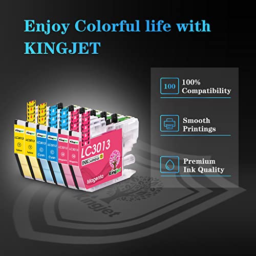 Kingjet Compatible Ink Cartridge Replacement for Brother LC3013 / LC3011 Use with MFC-J487DW MFC-J491DW MFC-J497DW MFC-J690DW MFC-J895DW Inkjet Printers, 6 Pack(2Cyan 2Magenta 2Yellow)