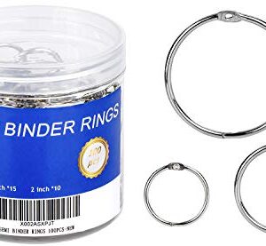 Binder Rings,KASEMI 100pcs Book Rings Assorted Sizes (1,1.5,2 inch) for School,Classroom,Office