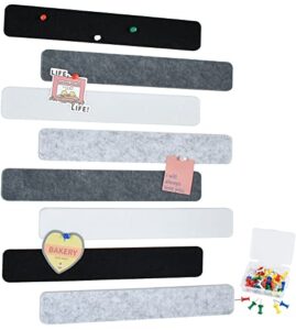 vuzvuv 8pcs black white grey felt pin board bar strips with 35 pushpins, self-adhesive lightweight bulletin board bar strips no damage for wall,for paste notes, photos, schedules, announcements.