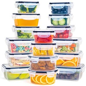 FOOYOO 32 Piece Food Storage Container with Lids (16 Containers + 16 Lids) - Plastic Food Containers with Lid, Airtight Leak Proof Snap Lock Lids, BPA Free Storage Containers with Lids