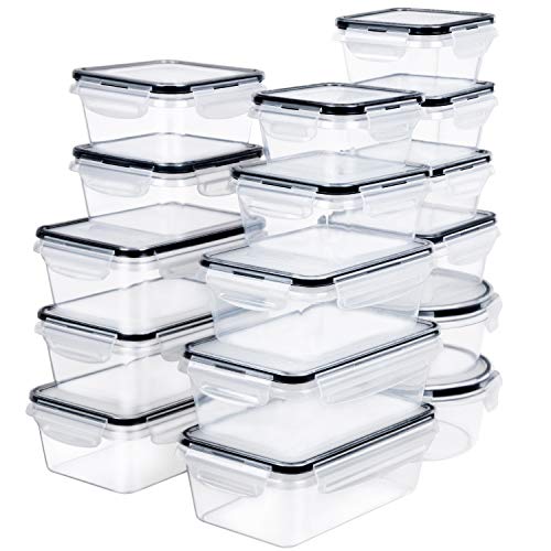 FOOYOO 32 Piece Food Storage Container with Lids (16 Containers + 16 Lids) - Plastic Food Containers with Lid, Airtight Leak Proof Snap Lock Lids, BPA Free Storage Containers with Lids