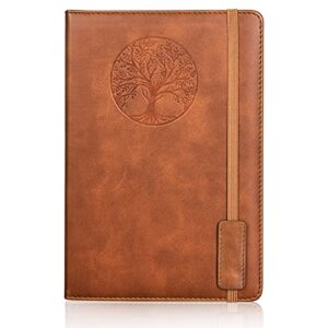 hardcover leather lined journal notebook for women men,5.7×8.3″ tree of life journals for writing,college ruled notebook for travel,business,work,office,school note taking,256 pages thick paper diary (brown)