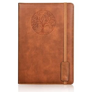 Hardcover Leather Lined Journal Notebook for Women Men,5.7×8.3" Tree of Life Journals for Writing,College Ruled Notebook for Travel,Business,Work,Office,School Note Taking,256 Pages Thick Paper Diary (Brown)