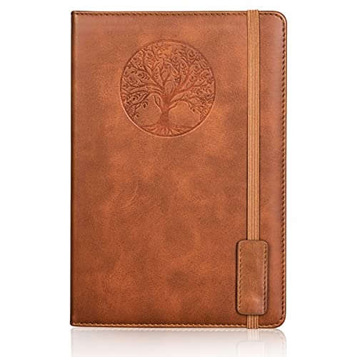 Hardcover Leather Lined Journal Notebook for Women Men,5.7×8.3" Tree of Life Journals for Writing,College Ruled Notebook for Travel,Business,Work,Office,School Note Taking,256 Pages Thick Paper Diary (Brown)