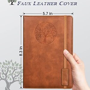 Hardcover Leather Lined Journal Notebook for Women Men,5.7×8.3" Tree of Life Journals for Writing,College Ruled Notebook for Travel,Business,Work,Office,School Note Taking,256 Pages Thick Paper Diary (Brown)
