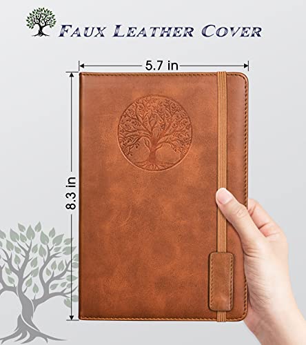 Hardcover Leather Lined Journal Notebook for Women Men,5.7×8.3" Tree of Life Journals for Writing,College Ruled Notebook for Travel,Business,Work,Office,School Note Taking,256 Pages Thick Paper Diary (Brown)