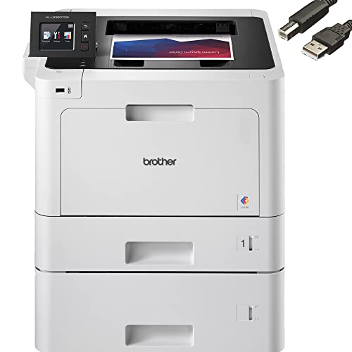 Brother HL-L8360CDWT Business Color Laser Printer, Wireless Networking, Auto 2-Sided Printing, 250-sheet or 500-sheet Capacity, 33 ppm, 512 MB, 2400 x 600 DPI, White-Bundle with JAWFOAL Printer Cable