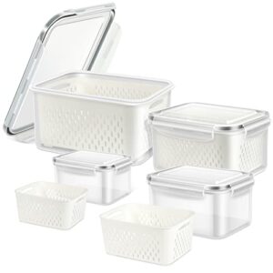 odomu 4 pack fridge food storage container with lids, plastic fresh produce saver keeper for vegetable fruit berry salad lettuce, bpa free kitchen refrigerator organizers bins (4.15l+3.15l+1.7l+0.8l)