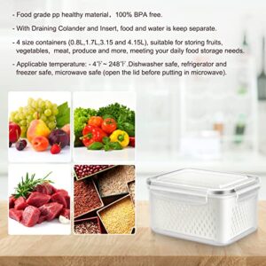 ODOMU 4 Pack Fridge Food Storage Container with Lids, Plastic Fresh Produce Saver Keeper for Vegetable Fruit Berry Salad Lettuce, BPA Free Kitchen Refrigerator Organizers Bins (4.15L+3.15L+1.7L+0.8L)