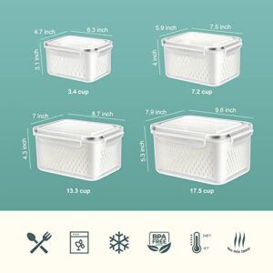 ODOMU 4 Pack Fridge Food Storage Container with Lids, Plastic Fresh Produce Saver Keeper for Vegetable Fruit Berry Salad Lettuce, BPA Free Kitchen Refrigerator Organizers Bins (4.15L+3.15L+1.7L+0.8L)