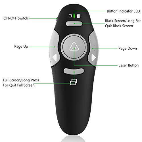 Presentation Clicker Remote Laser Pointer - Wireless USB Presenter - Slideshow PowerPoint Clicker - Compatible with Win10︱MAC - Support PPT︱Keynote︱Google Slides (K100B)