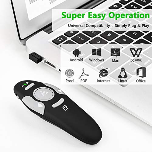 Presentation Clicker Remote Laser Pointer - Wireless USB Presenter - Slideshow PowerPoint Clicker - Compatible with Win10︱MAC - Support PPT︱Keynote︱Google Slides (K100B)