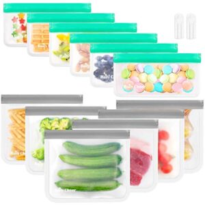 reusable food storage bags 12 pack extra thick 6 reusable sandwich bags + 6 reusable snack bags bpa-free dual leakproof seal reusable lunch bags for kids women men school lunch picnic travel