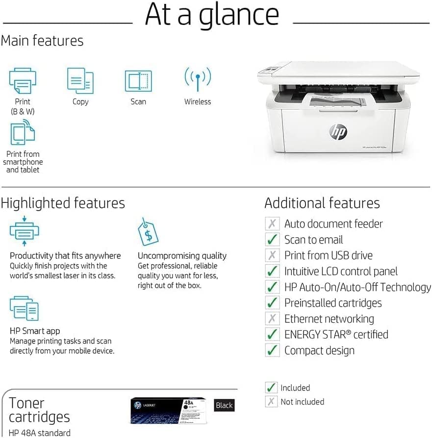 HP (Renewed) Laserjet Pro MFP M29W All-in-One Wireless Monochrome Laser Printer, White - Print Scan Copy - 1.0" Icon LCD Display, 19 ppm, 600 x 600 dpi, 8.5 x 11.69, Hi-Speed USB