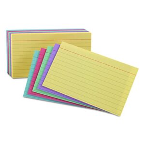 oxford 5 x 8 inches ruled assorted index cards, 100 per pack (35810)