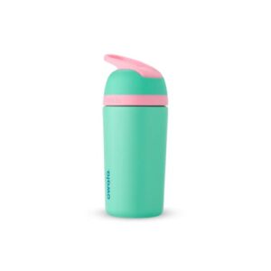 owala kids flip insulated stainless-steel water bottle with straw and locking lid, 14-ounce, teal & pink (c05524)