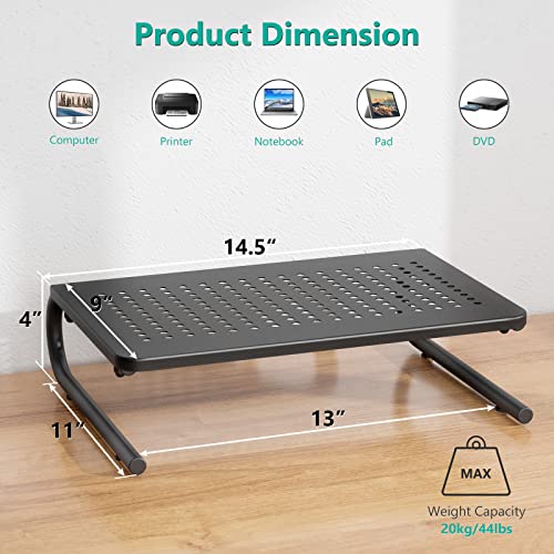 WALI Monitor Stand Riser, Laptop Holder Printer Riser Desk Accessories, Vented Metal Platform and 4 inches Height Underneath Storage for Office Supplies (STT001), 1 Pack, Black