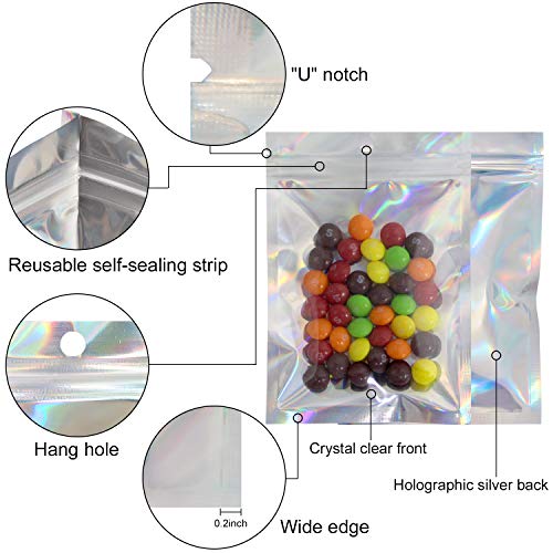 EgticLive 100 Pack Holographic Bags for Small Business, 4 x 6", Resealable Ziplock Foil Pouch Bags for Multipurpose Storage (4 X 6 inches)