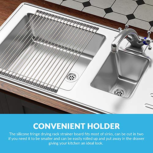 Breathe Essential (20.5" x 15.7" Roll Up Dish Drying Rack - Over The Sink Caddy for Kitchen Counter, Folding Dish Mat, Foldable Stainless Steel Trivet Accessories