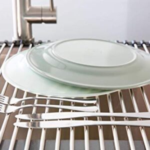 Breathe Essential (20.5" x 15.7" Roll Up Dish Drying Rack - Over The Sink Caddy for Kitchen Counter, Folding Dish Mat, Foldable Stainless Steel Trivet Accessories