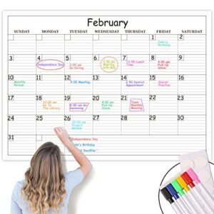 large dry erase calendar – 27.8″x 40″, undated monthly wall calendar laminated, blank reusable calendar planner for home, office, classroom, with ample daily boxes, notes, 6 markers ＆ 8 stickers