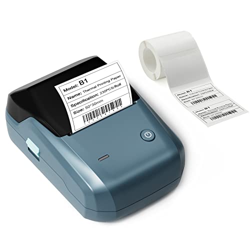 2 Inch Label Printer B1 with Tape, Wireless Bluetooth Portable Sticker Maker, Small Business Thermal Printer, Compatible iOS & Android, for All Purpose Barcode Address Text Labels (Grey)