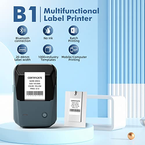 2 Inch Label Printer B1 with Tape, Wireless Bluetooth Portable Sticker Maker, Small Business Thermal Printer, Compatible iOS & Android, for All Purpose Barcode Address Text Labels (Grey)