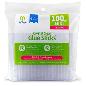 adtech w229-34zip100 mini hot glue sticks, single pack, clear 100 count