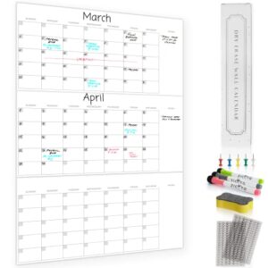 simplified dry erase wall calendar for 3 month planning – easy to erase 30″ x 45″ calendar for white boards – the perfect planning tool and visual organizer for your office & home wall