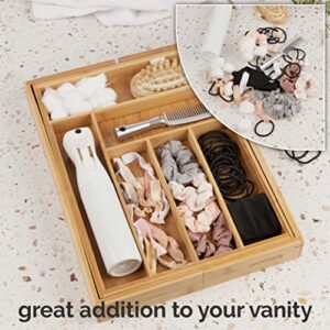 Bamboo Kitchen Drawer Organizer - Easily Adjust The Wooden Tray Width to Drawer Size, Deep Enough to Fit Entire Drawer and Accommodates Different Kitchen Utensil and Cutlery Sizes.